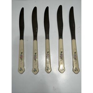Vintage Pfaltzgraff Tea Rose Butter Knife Set of 5 Stainless Taiwan White Floral